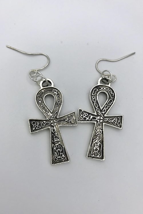 Antiqued Silver Large Ankh Earrings